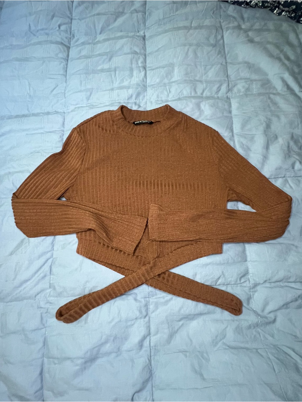 SHEIN Brown Ribbed Cross-Back Sweater